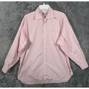 Ben Silver Pink Dress Shirt Mens 17.5 34 Button Up Long Sleeve Gingham Check USA